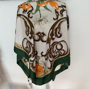 Elegant Floral Scarf with Green and Orange Accents
